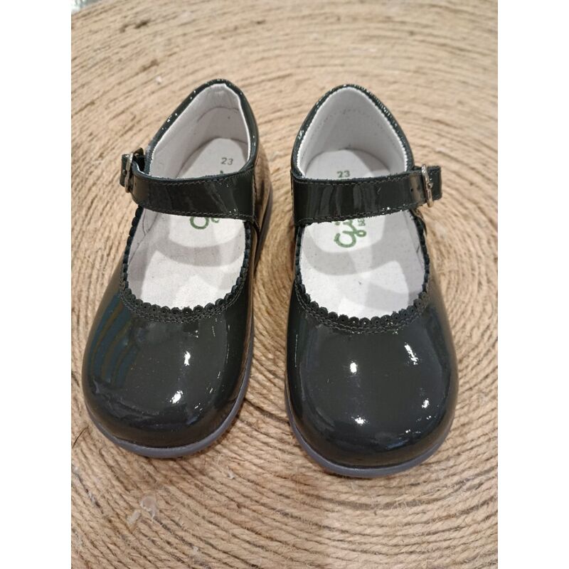 813 ZAPATO PULSERA HEBILLA CHAROL GRIS OSCURO  GIOVI. ZAPATOS PARA BEBE - CALZADO NIÑA OUTLET . CALZADO 23. 