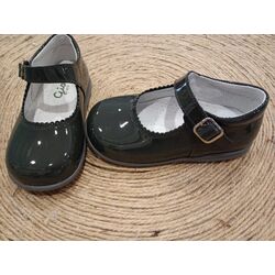 813 ZAPATO PULSERA HEBILLA CHAROL GRIS OSCURO  GIOVI. ZAPATOS PARA BEBE - CALZADO NIÑA OUTLET . CALZADO 23. 