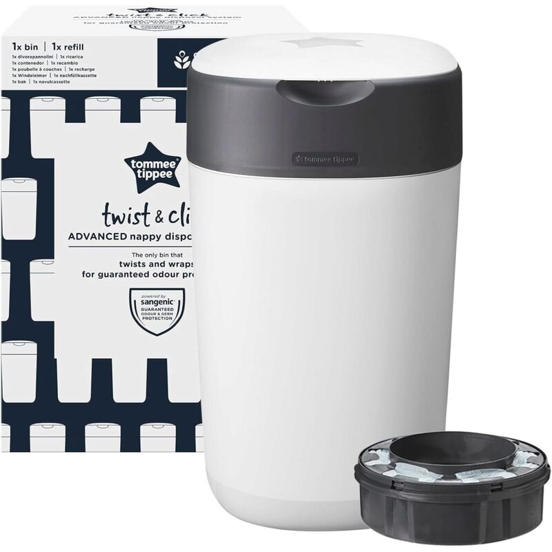 Contenedor para pañales Twist & Click de Tommee Tippee, sistema más ecológico, Blanco. PUERICULTURA Y COMPLEMENTOS PARA BEBES -