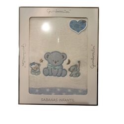 10893 Juego de sábanas doralina 60x120 Gamberritos. MOBILIARIO Y DECORACION PARA BEBE - ROPA CUNA MINICUNA SABANAS . Color Azul.