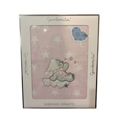 10894 Juego de sábanas doralina 60x120 Gamberritos. MOBILIARIO Y DECORACION PARA BEBE - ROPA CUNA MINICUNA SABANAS . Color Rosa.
