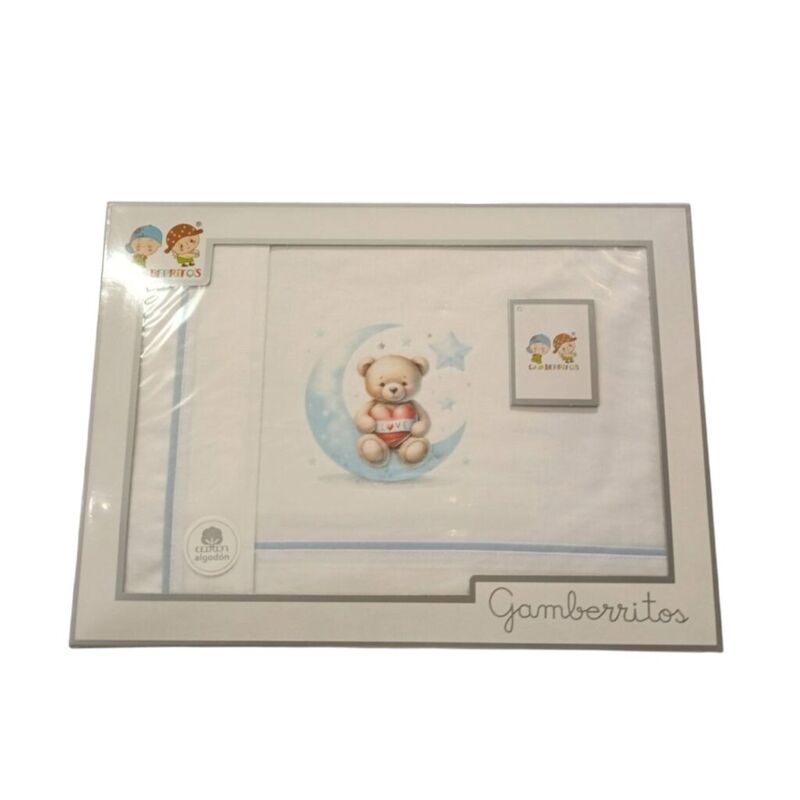 10900 Juego de sábanas de minicuna 50x80 Gamberritos. JUGUETES PARA BEBE - PELUCHES Y MUÑECOS . Color Azul. 10900 Juego de sábanas de minicuna 50x80 Gamberritos. JUGUETES PARA BEBE - PELUCHES Y MUÑECOS . Color Azul.