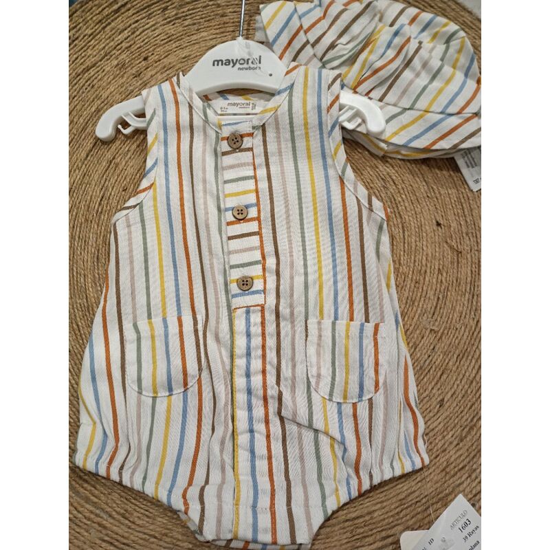 1603 Pelele y gorro plana mayoral. ROPA PARA BEBES ,PREMAMA Y COLEGIAL - DE 0 5 AÑOS INFANTIL VERANO RECIEN NACIDO MAYORAL 0-1