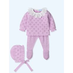 9612G Traje 3 Piezas con gorro TIRA BORDADA Canesú menguado RESPLENT MAC ILUSION. ROPA PARA BEBES ,PREMAMA Y COLEGIAL - DE 0 5