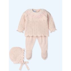 9614G Traje 3 Piezas con gorro TUL BORDADO Canesú menguado GEORGEOUS MAC ILUSION. ROPA PARA BEBES ,PREMAMA Y COLEGIAL - DE 0 5