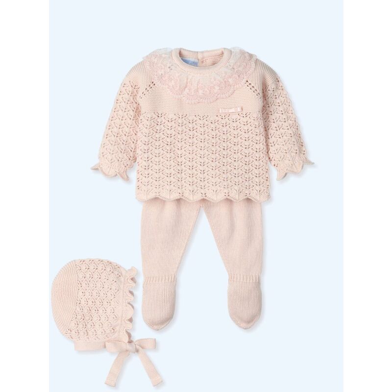 9614G Traje 3 Piezas con gorro TUL BORDADO Canesú menguado GEORGEOUS MAC ILUSION. ROPA PARA BEBES ,PREMAMA Y COLEGIAL - DE 0 5