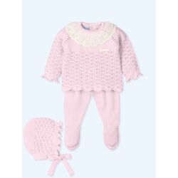 9614G Traje 3 Piezas con gorro TUL BORDADO Canesú menguado GEORGEOUS MAC ILUSION. ROPA PARA BEBES ,PREMAMA Y COLEGIAL - DE 0 5