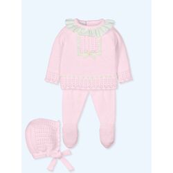 9618G Traje 3P Canesú con gorro cuello bordado SENSITIVE  MAC ILUSION. ROPA PARA BEBES ,PREMAMA Y COLEGIAL - DE 0 5 AÑOS