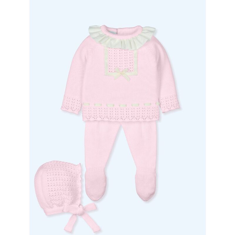 9618G Traje 3P Canesú con gorro cuello bordado SENSITIVE  MAC ILUSION. ROPA PARA BEBES ,PREMAMA Y COLEGIAL - DE 0 5 AÑOS