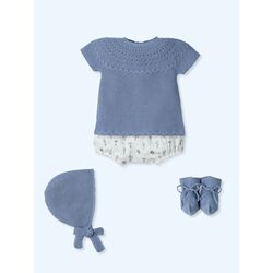 9635 Traje 4P Corto M/C, culotte estampado algodon, capota y patucos EXOTIC MAC ILUSION. ROPA PARA BEBES ,PREMAMA Y COLEGIAL -