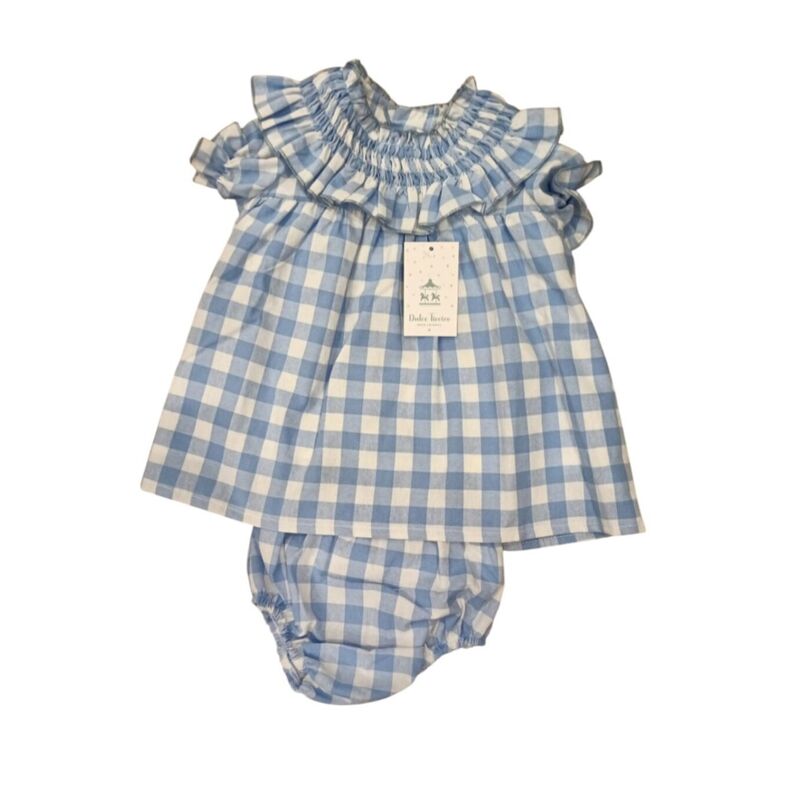 Jesusito de cuadros vichy azul con Braga Dulce tiovivo. ROPA PARA BEBES ,PREMAMA Y COLEGIAL - DE 0 5 AÑOS INFANTIL VERANO NIÑA
