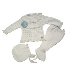 25037 Conjunto de tres piezas todo pasacintas crudo juliana. ROPA PARA BEBES ,PREMAMA Y COLEGIAL - DE 0 5 AÑOS INFANTIL VERANO