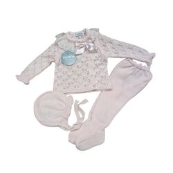 25039 Conjunto de tres piezas calado rombo Rosa lazo Juliana. ROPA PARA BEBES ,PREMAMA Y COLEGIAL - DE 0 5 AÑOS INFANTIL VERANO