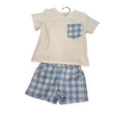 Conjunto de camiseta y pantalón de cuadro vichy azul dulce tiovivo. ROPA PARA BEBES ,PREMAMA Y COLEGIAL - DE 0 5 AÑOS INFANTIL