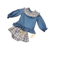 Sudadera azul combinada con cuadro y braga de cuatro Vichy dulce tiovivo. ROPA PARA BEBES ,PREMAMA Y COLEGIAL - DE 0 5 AÑOS