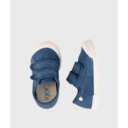 S1033-003 LONA velcro barefoot marino  igor. ZAPATOS PARA BEBE - CALZADO NIÑO NIÑA ZAPATILLAS DE LONETAS . CALZADO 20. 
