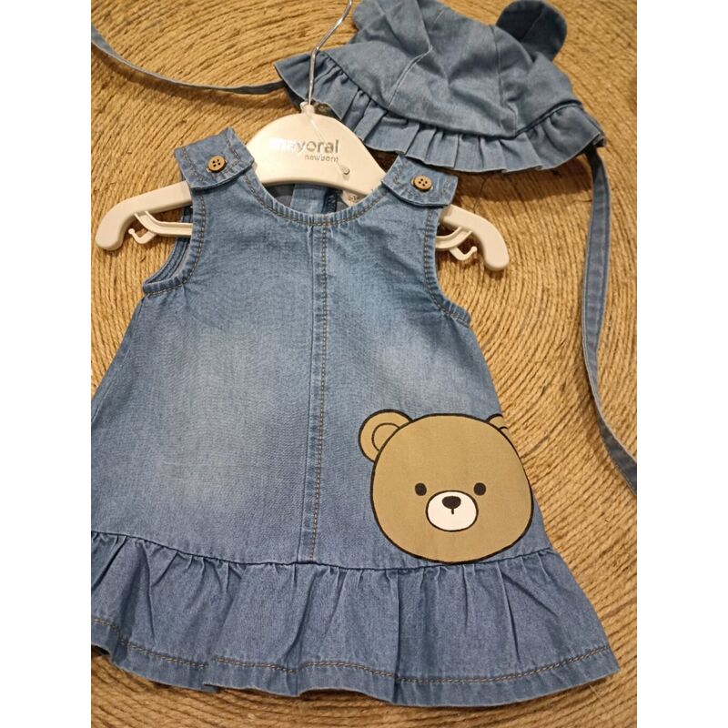 1871 Vestido y gorro denim Mayoral. ROPA PARA BEBES ,PREMAMA Y COLEGIAL - DE 0 5 AÑOS INFANTIL VERANO RECIEN NACIDO MAYORAL 0-1
