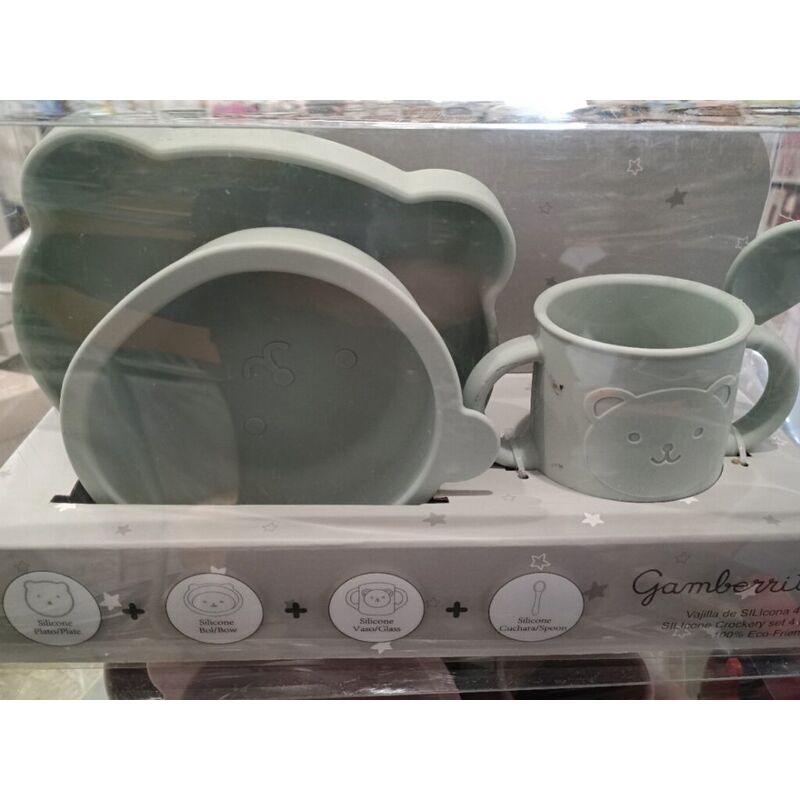 10951 VAJILLA DE SILICONA 4 PZ GAMBERRITOS. PUERICULTURA Y COMPLEMENTOS PARA BEBES - COMIDA VAJILLAS CUBIERTOS . Color Verde. 