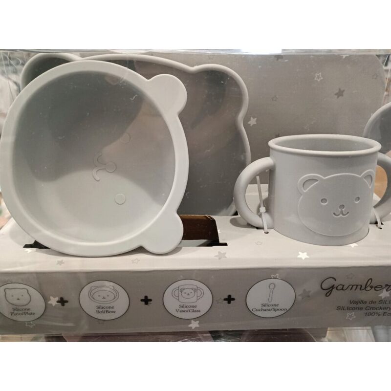 10951 VAJILLA DE SILICONA 4 PZ GAMBERRITOS. PUERICULTURA Y COMPLEMENTOS PARA BEBES - COMIDA VAJILLAS CUBIERTOS . Color GRIS . 