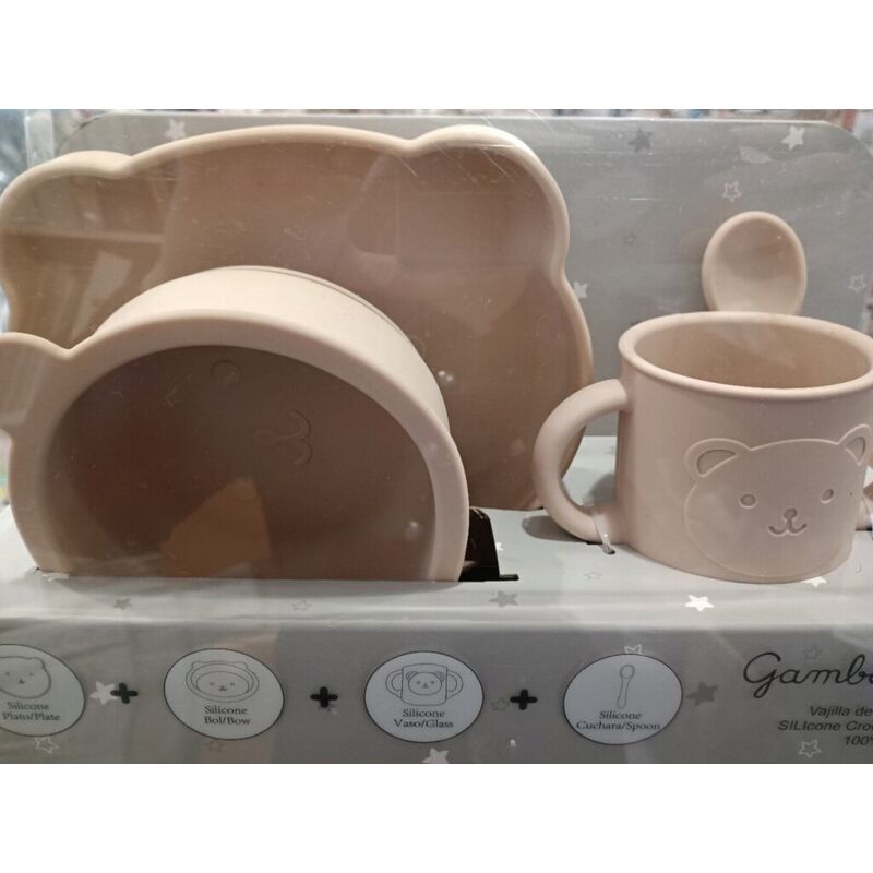 10951 VAJILLA DE SILICONA 4 PZ GAMBERRITOS. PUERICULTURA Y COMPLEMENTOS PARA BEBES - COMIDA VAJILLAS CUBIERTOS . Color Beige. 