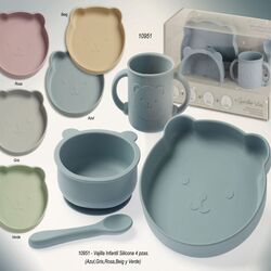 10951 VAJILLA DE SILICONA 4 PZ GAMBERRITOS. PUERICULTURA Y COMPLEMENTOS PARA BEBES - COMIDA VAJILLAS CUBIERTOS . Color Beige. 