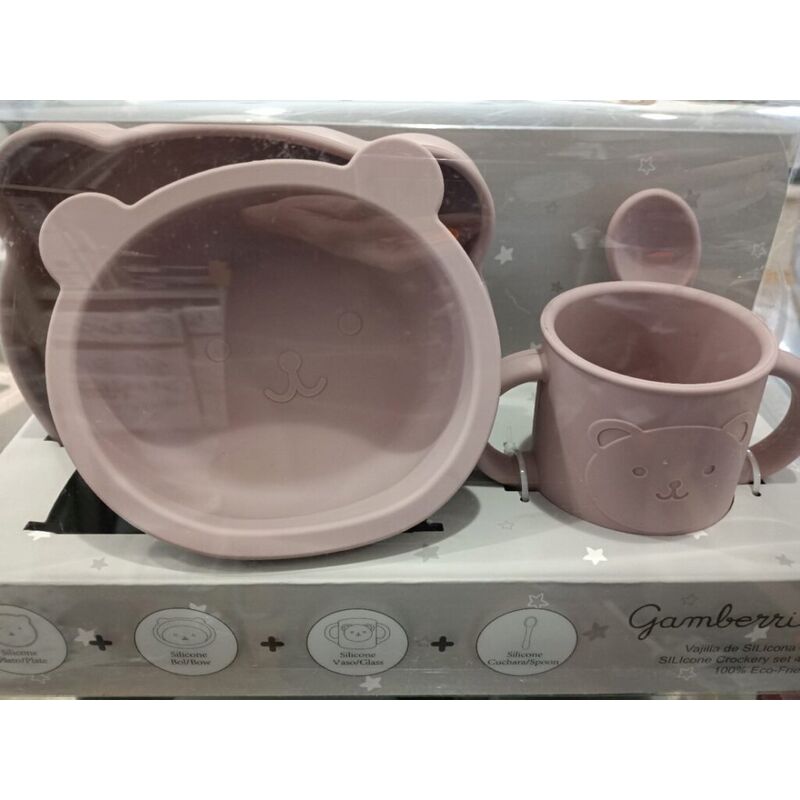 10951 VAJILLA DE SILICONA 4 PZ GAMBERRITOS. PUERICULTURA Y COMPLEMENTOS PARA BEBES - COMIDA VAJILLAS CUBIERTOS . Color Rosa. 