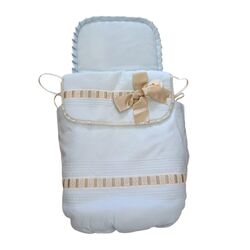 SACO AJUSTABLE ROSELLO AZUL BEIGE CON LAZO RAPACINOS. COCHECITOS-CARRICOCHES PARA BEBE SACOS Y TEXTILES DE CAPAZO SOBRE PUNTO .