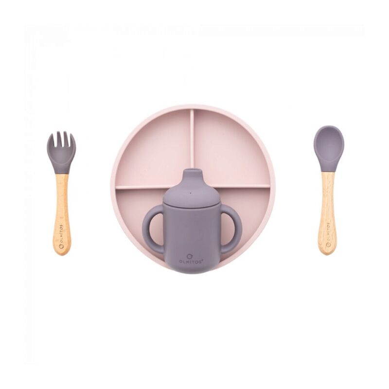 009 Vajilla 5 piezas silicona Olmitos. PUERICULTURA Y COMPLEMENTOS PARA BEBES - COMIDA VAJILLAS CUBIERTOS . Color Rosa. 