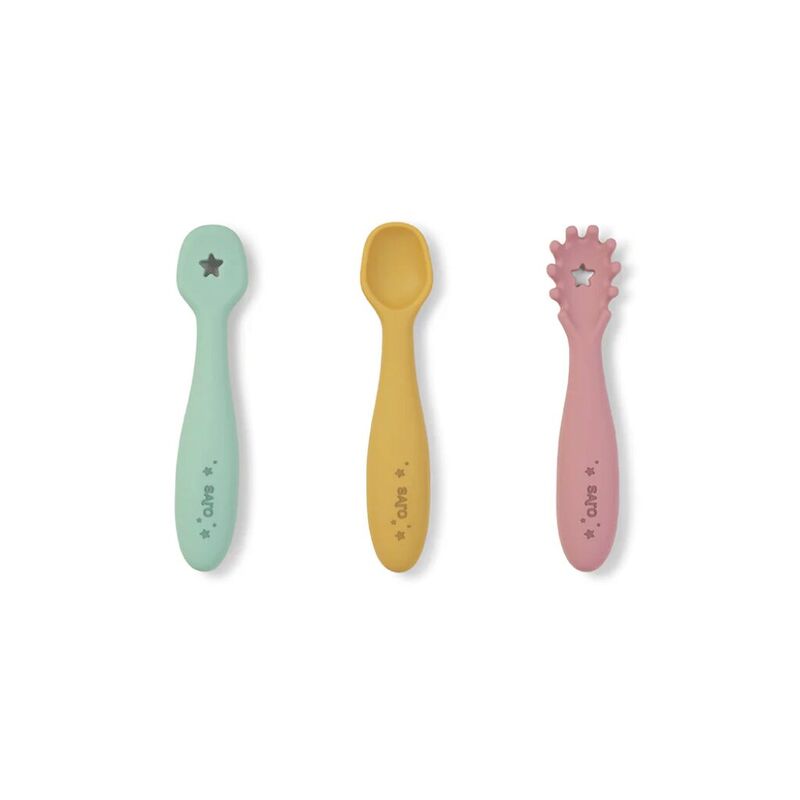 1749  Set 3 pre-cucharas SARO. PUERICULTURA Y COMPLEMENTOS PARA BEBES - COMIDA VAJILLAS CUBIERTOS . Color Rosa. 