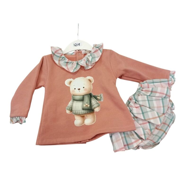 31756 Conjunto de sudadera oso tunfisda y  falda de cuadros con volante Tony. ROPA PARA BEBES ,PREMAMA Y COLEGIAL - DE 0 5 AÑOS