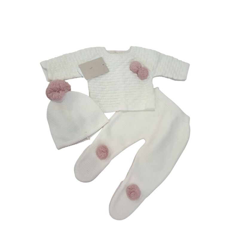 C9006  Conjunto de punto bebe rosa beige Cucadas. ROPA PARA BEBES ,PREMAMA Y COLEGIAL - DE 0 5 AÑOS INVIERNO Conjuntos Punto .
