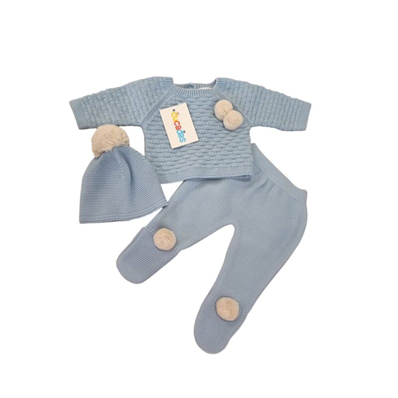 C9006 Conjunto de punto bebe azul beige Cucadas. ROPA PARA BEBES ,PREMAMA Y COLEGIAL - DE 0 5 AÑOS INVIERNO Conjuntos Punto .