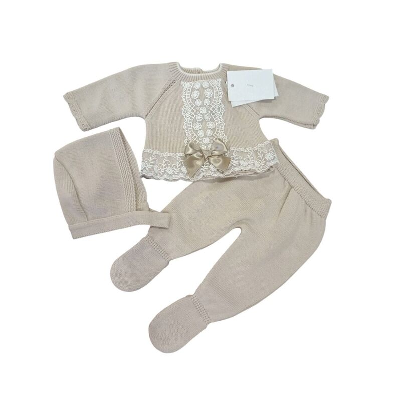 C9022 Conjunto de punto bebe arena Cucadas. ROPA PARA BEBES ,PREMAMA Y COLEGIAL - DE 0 5 AÑOS INVIERNO Conjuntos Punto . TALLAS