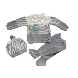 25551 P CONJUNTO 3 PIEZAS RAYADO 2 COLORES GRIS JULIANA. ROPA PARA BEBES ,PREMAMA Y COLEGIAL - DE 0 5 AÑOS INVIERNO Conjuntos