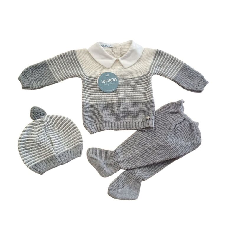 25551 P CONJUNTO 3 PIEZAS RAYADO 2 COLORES GRIS JULIANA. ROPA PARA BEBES ,PREMAMA Y COLEGIAL - DE 0 5 AÑOS INVIERNO Conjuntos