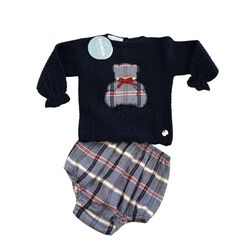 25594 CONJUNTO BRAGA CUADROS BORDADOS OSO JULIANA. ROPA PARA BEBES ,PREMAMA Y COLEGIAL - DE 0 5 AÑOS INVIERNO Conjuntos Ranita .