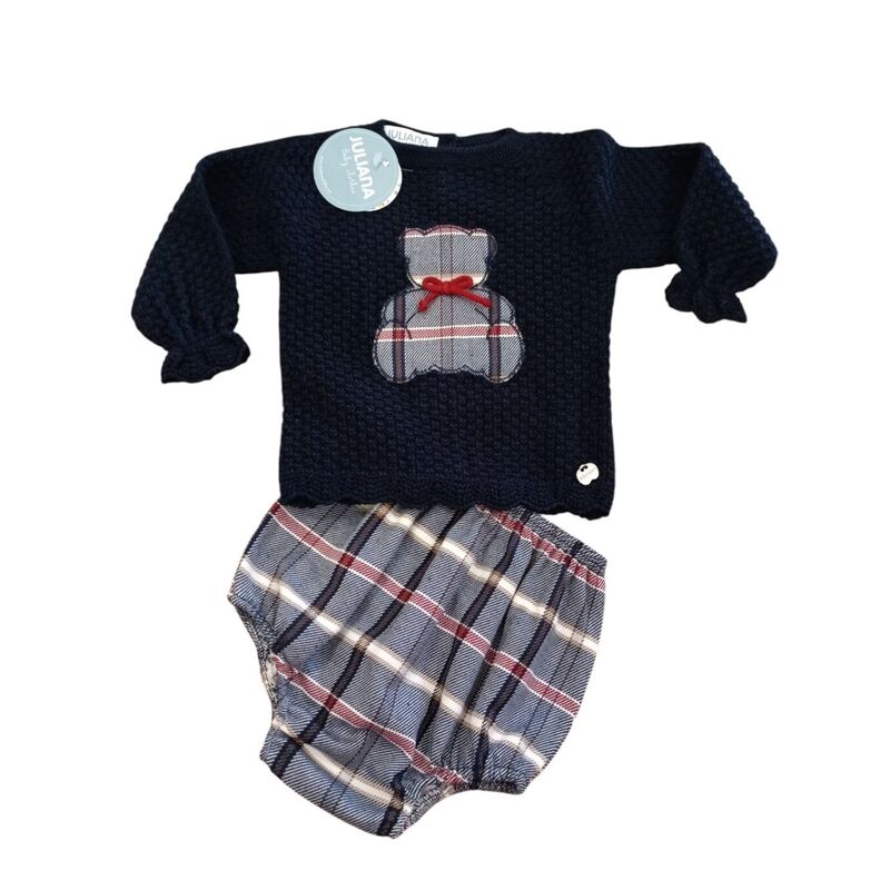 25594 CONJUNTO BRAGA CUADROS BORDADOS OSO JULIANA. ROPA PARA BEBES ,PREMAMA Y COLEGIAL - DE 0 5 AÑOS INVIERNO Conjuntos Ranita .
