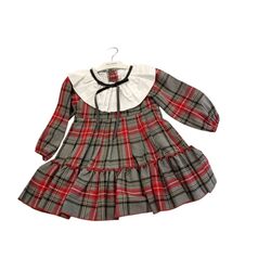 25658 VESTIDO 2 VOLANTES CUADRS LAZO TERCIOPELO JULIANA. ROPA PARA BEBES ,PREMAMA Y COLEGIAL - DE 0 5 AÑOS INVIERNO NIÑA
