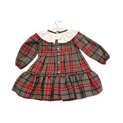 25658 VESTIDO 2 VOLANTES CUADRS LAZO TERCIOPELO JULIANA. ROPA PARA BEBES ,PREMAMA Y COLEGIAL - DE 0 5 AÑOS INVIERNO NIÑA
