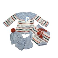 9844R Trajé 4pz  corto culote patucos y gorro pom pom bordado Mac ilusión. ROPA PARA BEBES ,PREMAMA Y COLEGIAL - DE 0 5 AÑOS