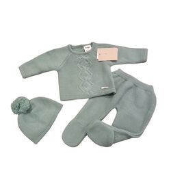 C9012 CONJUNTO DE 3 PZ  VERDE CUCADAS. ROPA PARA BEBES ,PREMAMA Y COLEGIAL - DE 0 5 AÑOS INVIERNO Conjuntos Punto . TALLAS 0