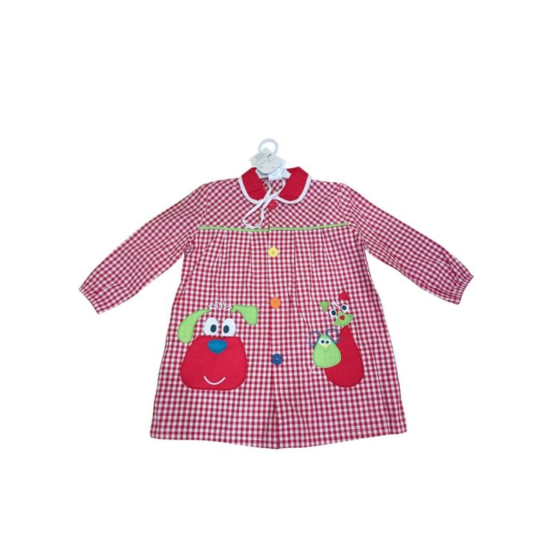 21 MANDILON BOTONES ROJO PERRO GARVEL. ROPA PARA BEBES ,PREMAMA Y COLEGIAL - COLEGIO ,MANDILONES, MOCHILAS CON BOTONES . TALLAS