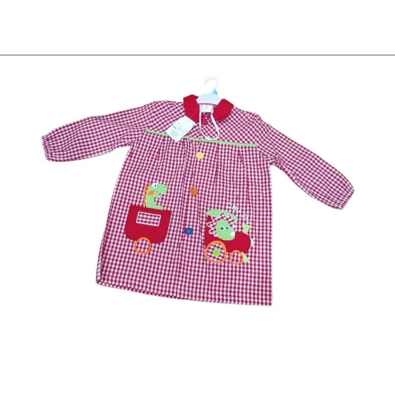 24 MANDILON BOTONES ROJO TREN GARVEL. ROPA PARA BEBES ,PREMAMA Y COLEGIAL - COLEGIO ,MANDILONES, MOCHILAS CON BOTONES . TALLAS 4