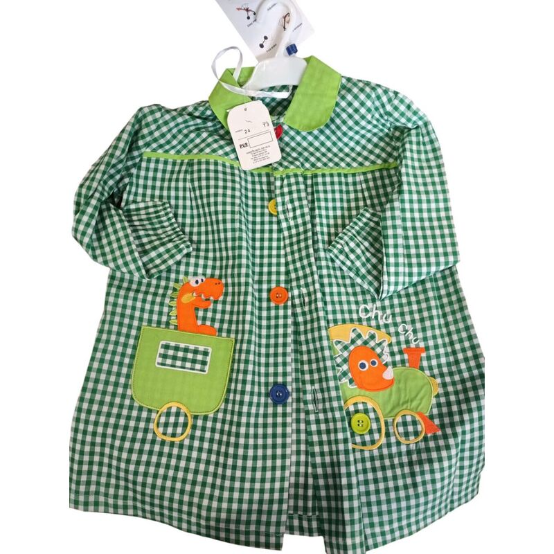 24 MANDILON BOTONES VERDE TREN GARVEL. ROPA PARA BEBES ,PREMAMA Y COLEGIAL - COLEGIO ,MANDILONES, MOCHILAS CON BOTONES . TALLAS