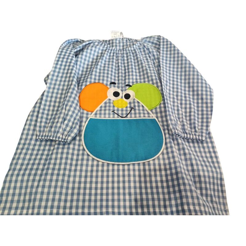 26 MANDILON DE GOMA AZUL  RATON GARVEL. ROPA PARA BEBES ,PREMAMA Y COLEGIAL - COLEGIO ,MANDILONES, MOCHILAS MANDILÓN CON GOMA .