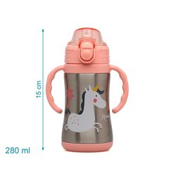 5052 KIOKIDS BOTELLA ENTRENAMIENTO UNICORNIO ROSA 280ML ACERO INOXIDABLE. ROPA PARA BEBES ,PREMAMA Y COLEGIAL - COLEGIO