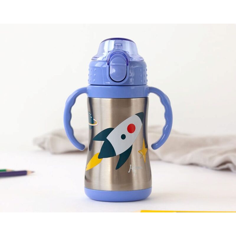 5053 KIOKIDS BOTELLA ENTRENAMIENTO COHETE AZUL 280ML ACERO INOXIDABLE. PUERICULTURA Y COMPLEMENTOS PARA BEBES - COMIDA TERMOS