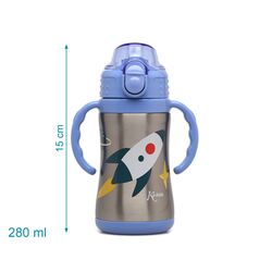 5053 KIOKIDS BOTELLA ENTRENAMIENTO COHETE AZUL 280ML ACERO INOXIDABLE. PUERICULTURA Y COMPLEMENTOS PARA BEBES - COMIDA TERMOS