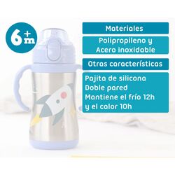 5053 KIOKIDS BOTELLA ENTRENAMIENTO COHETE AZUL 280ML ACERO INOXIDABLE. PUERICULTURA Y COMPLEMENTOS PARA BEBES - COMIDA TERMOS