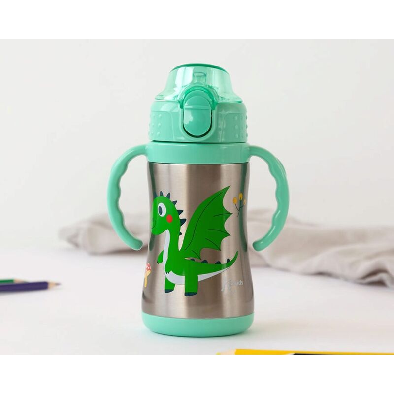 5054 KIOKIDS BOTELLA ENTRENAMIENTO DRAGÓN VERDE 280ML ACERO INOXIDABLE. ROPA PARA BEBES ,PREMAMA Y COLEGIAL - COLEGIO